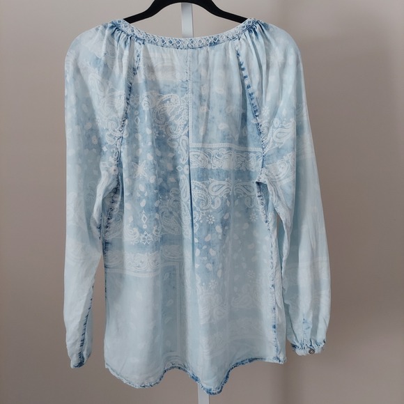 Vintage America Blues Womens Medium Blue Paisley Lyocell Peasant Blouse Top - Picture 2 of 8